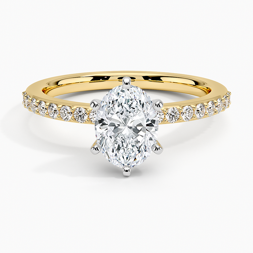 Six Prong Petite Shared Prong Diamond Ring (1/5 ct. tw.) Yellow Gold 18k Oval Engagement Ring