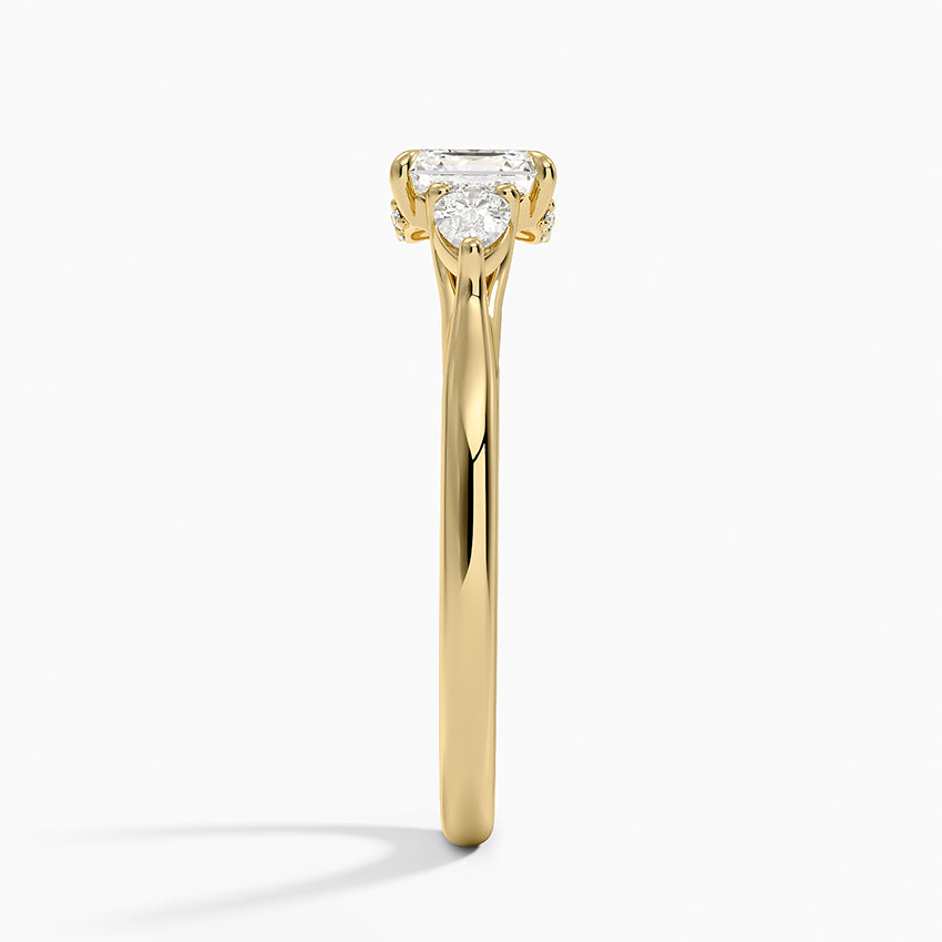 Floating Three Stone Pear Diamond Ring Yellow Gold 18k Asscher Engagement Ring