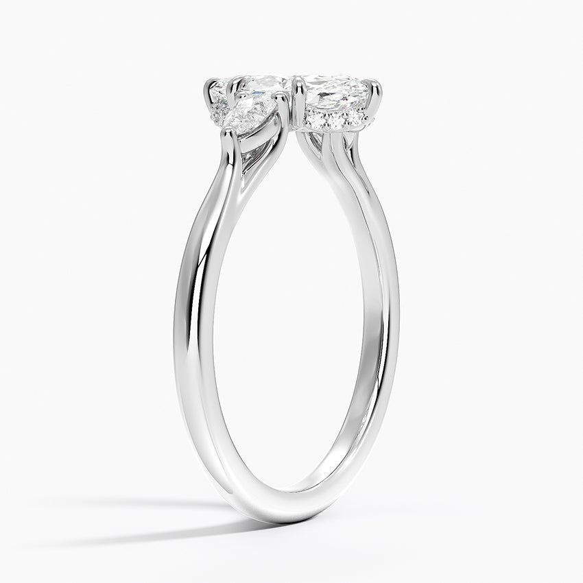 Floating Three Stone Pear Diamond Ring Platinum Marquise Engagement Ring