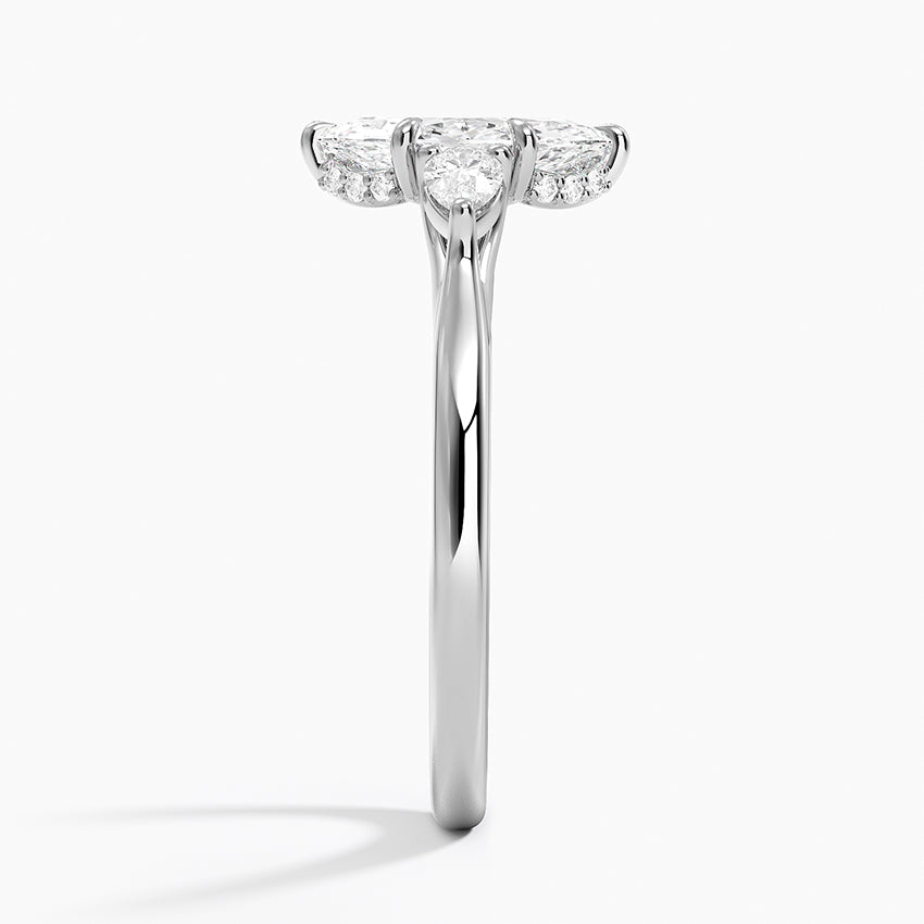 Floating Three Stone Pear Diamond Ring Platinum Marquise Engagement Ring