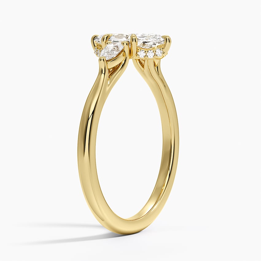 Floating Three Stone Pear Diamond Ring Yellow Gold 18k Marquise Engagement Ring