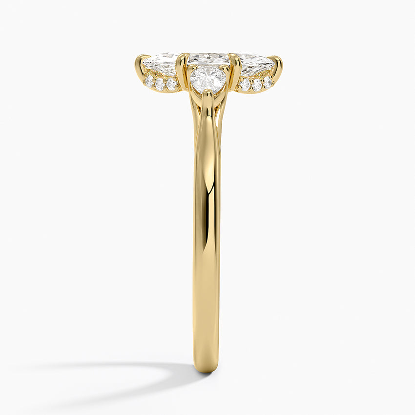 Floating Three Stone Pear Diamond Ring Yellow Gold 18k Marquise Engagement Ring