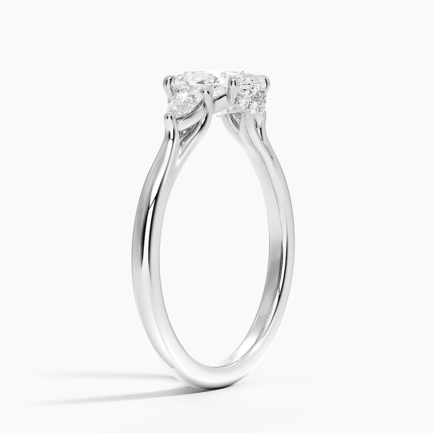 Floating Three Stone Pear Diamond Ring Platinum Oval Engagement Ring
