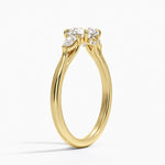 Floating Three Stone Pear Diamond Ring Yellow Gold 18k Round Engagement Ring