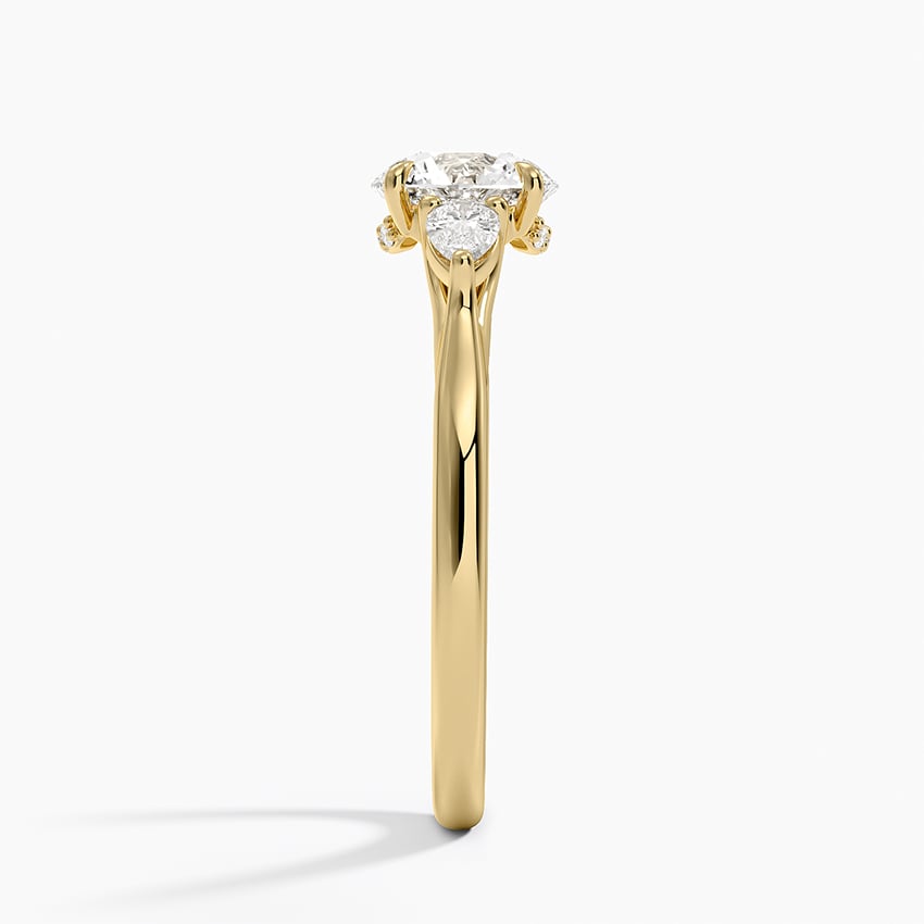 Floating Three Stone Pear Diamond Ring Yellow Gold 18k Round Engagement Ring