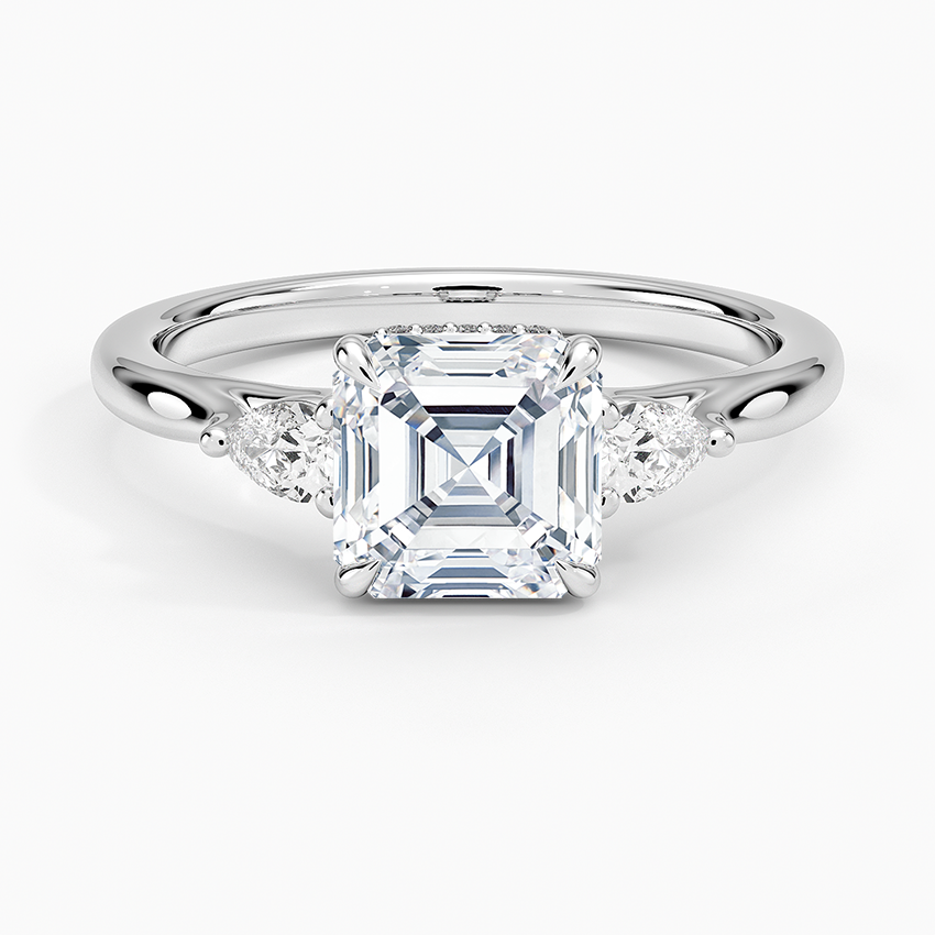 Floating Three Stone Pear Diamond Ring Platinum Asscher Engagement Ring