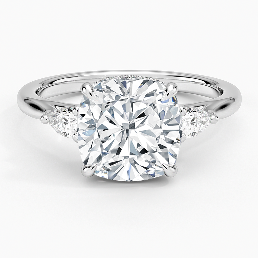 Floating Three Stone Pear Diamond Ring Platinum Cushion Engagement Ring