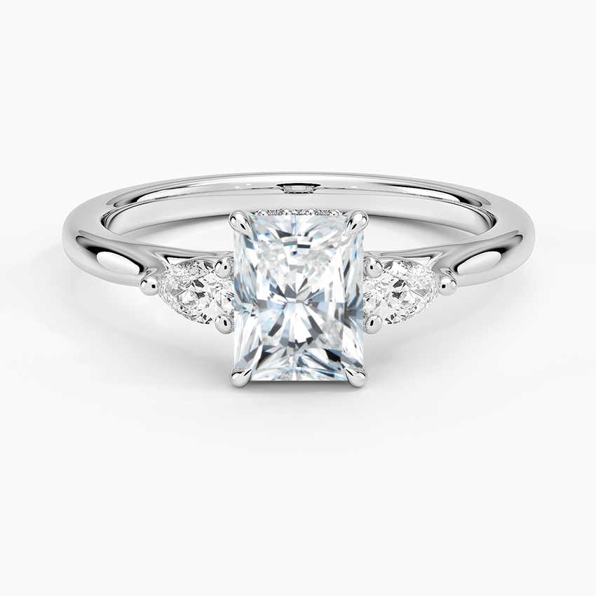 Floating Three Stone Pear Diamond Ring Platinum Radiant Engagement Ring