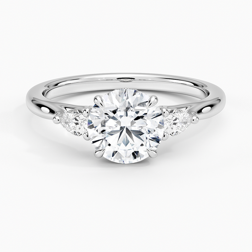 Floating Three Stone Pear Diamond Ring Platinum Round Engagement Ring