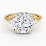 Floating Three Stone Pear Diamond Ring Yellow Gold 18k Cushion Engagement Ring
