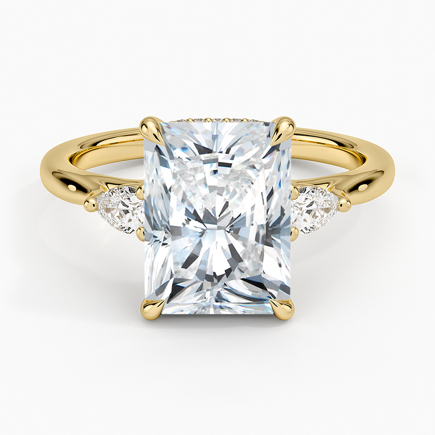 Floating Three Stone Pear Diamond Ring Yellow Gold 18k Radiant Engagement Ring