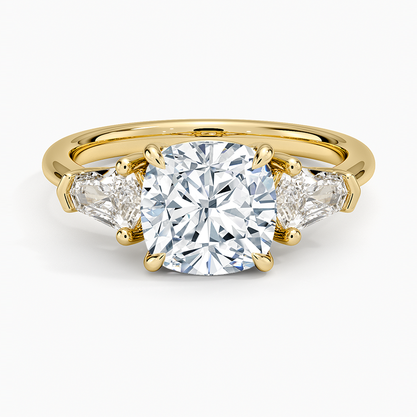 Shield Cut Three Stone Diamond Ring (1/2 ct. tw.) Yellow Gold 18k Cushion Engagement Ring