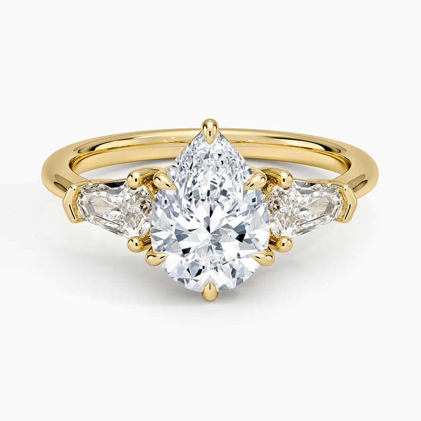 Shield Cut Three Stone Diamond Ring (1/2 ct. tw.) Yellow Gold 18k Pear Engagement Ring
