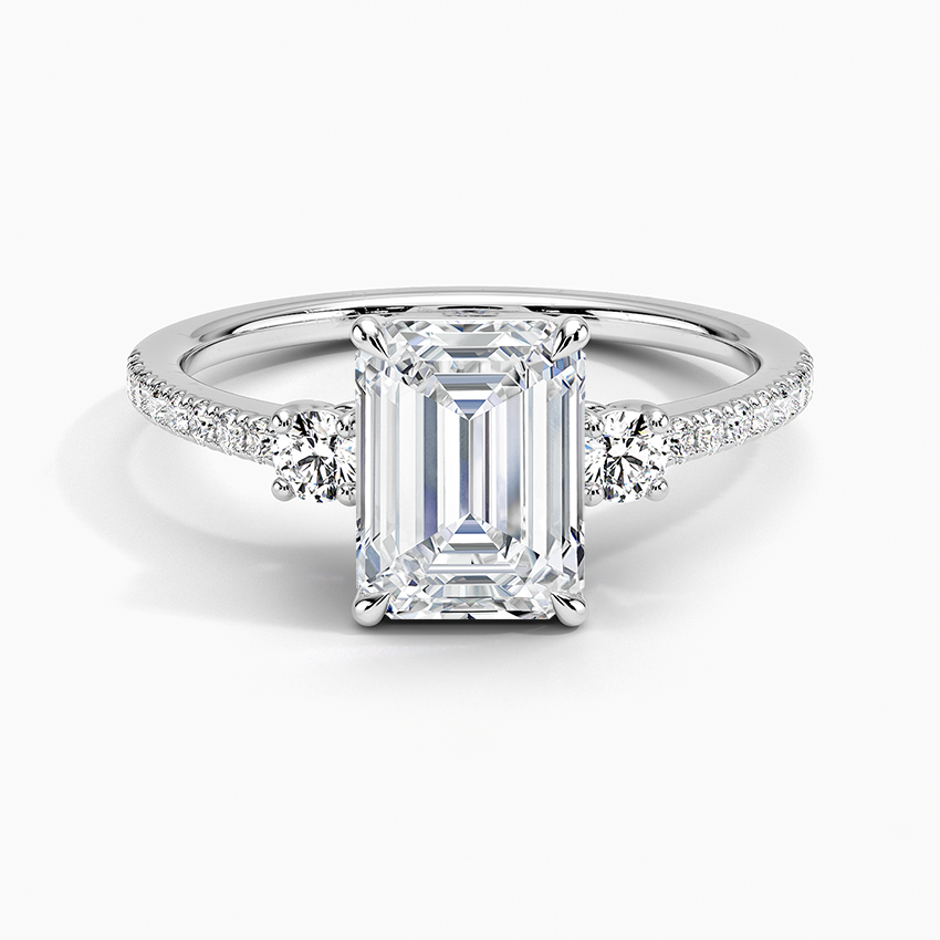 Lyra Three Stone Diamond Ring (1/4 ct. tw.) Platinum Emerald Engagement Ring