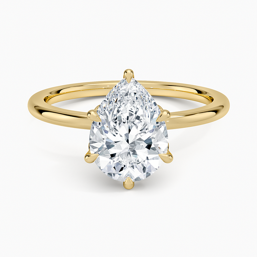Petal Six Prong Diamond Ring Yellow Gold 18k Pear Engagement Ring