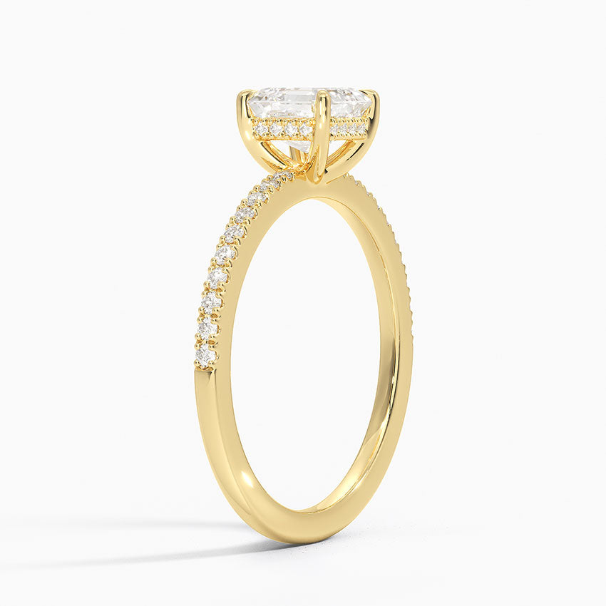 Perfect Fit Half Coverage Hidden Halo Diamond Ring (1/5 ct. tw.) Yellow Gold 18k Asscher Engagement Ring