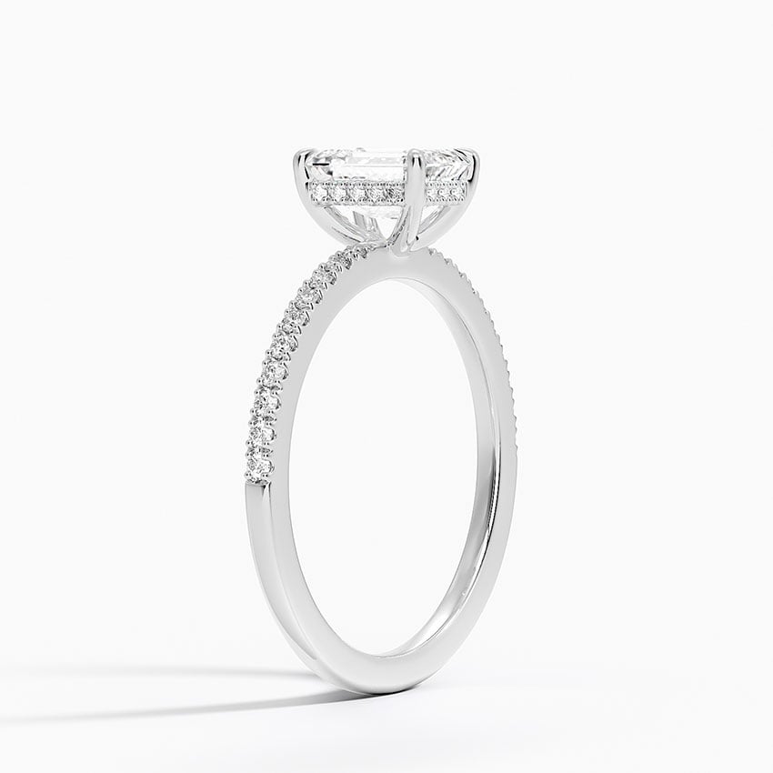Perfect Fit Half Coverage Hidden Halo Diamond Ring (1/5 ct. tw.) Platinum Emerald Engagement Ring