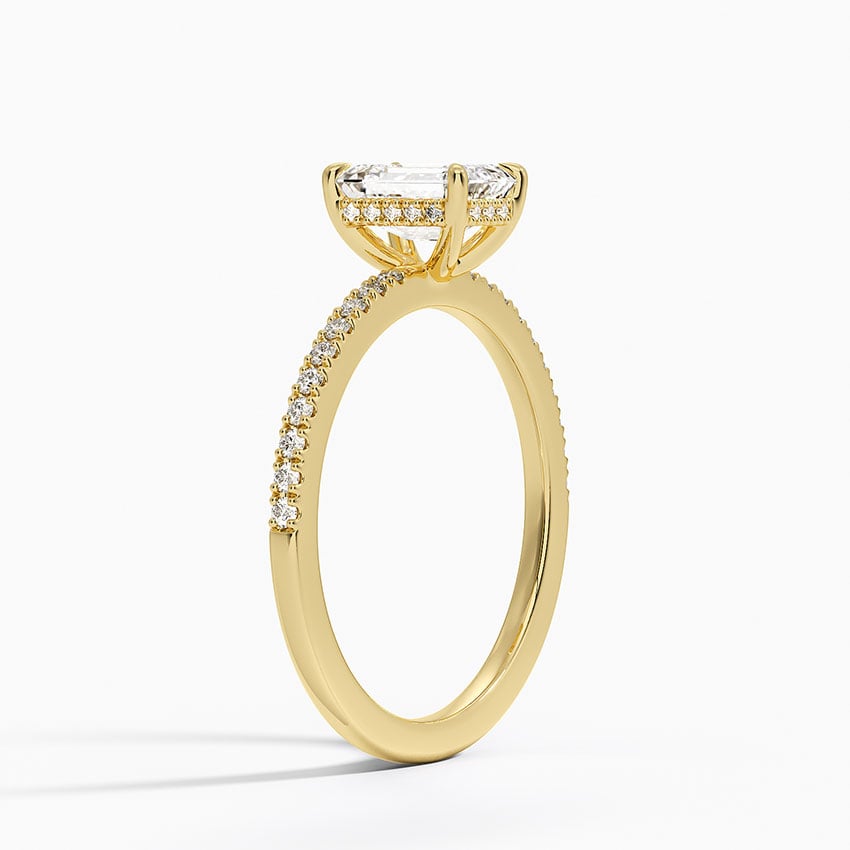 Perfect Fit Half Coverage Hidden Halo Diamond Ring (1/5 ct. tw.) Yellow Gold 18k Emerald Engagement Ring