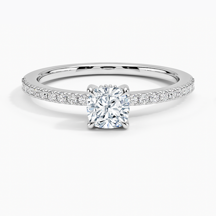 Perfect Fit Half Coverage Hidden Halo Diamond Ring (1/5 ct. tw.) Platinum Cushion Engagement Ring