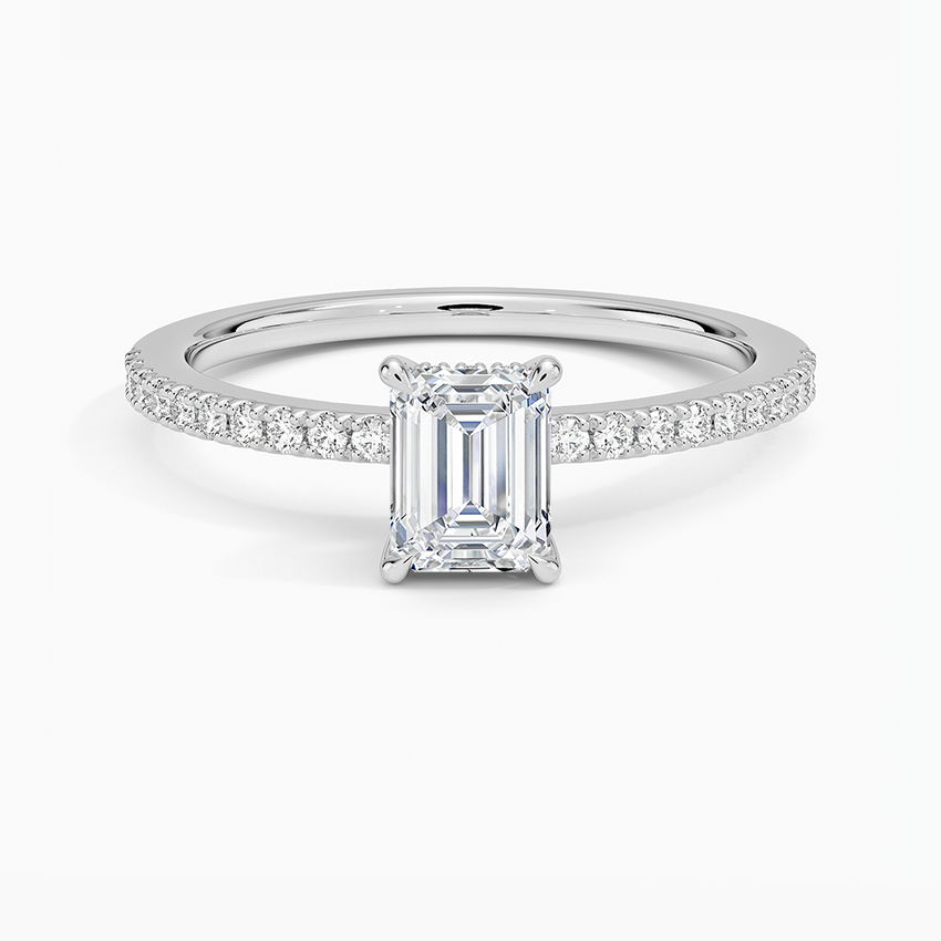Perfect Fit Half Coverage Hidden Halo Diamond Ring (1/5 ct. tw.) Platinum Emerald Engagement Ring