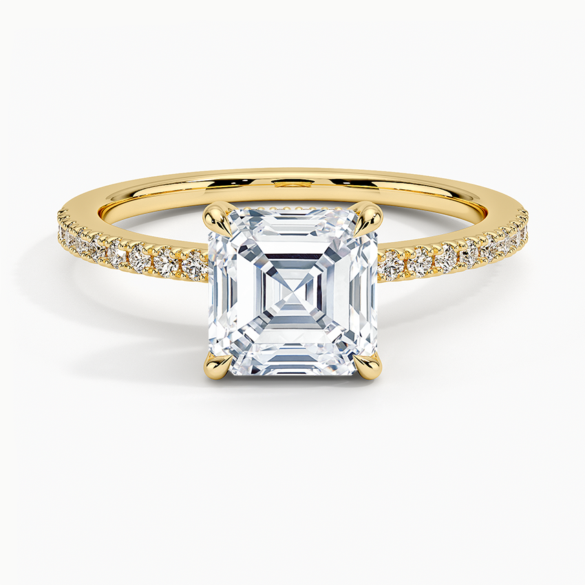Perfect Fit Half Coverage Hidden Halo Diamond Ring (1/5 ct. tw.) Yellow Gold 18k Asscher Engagement Ring