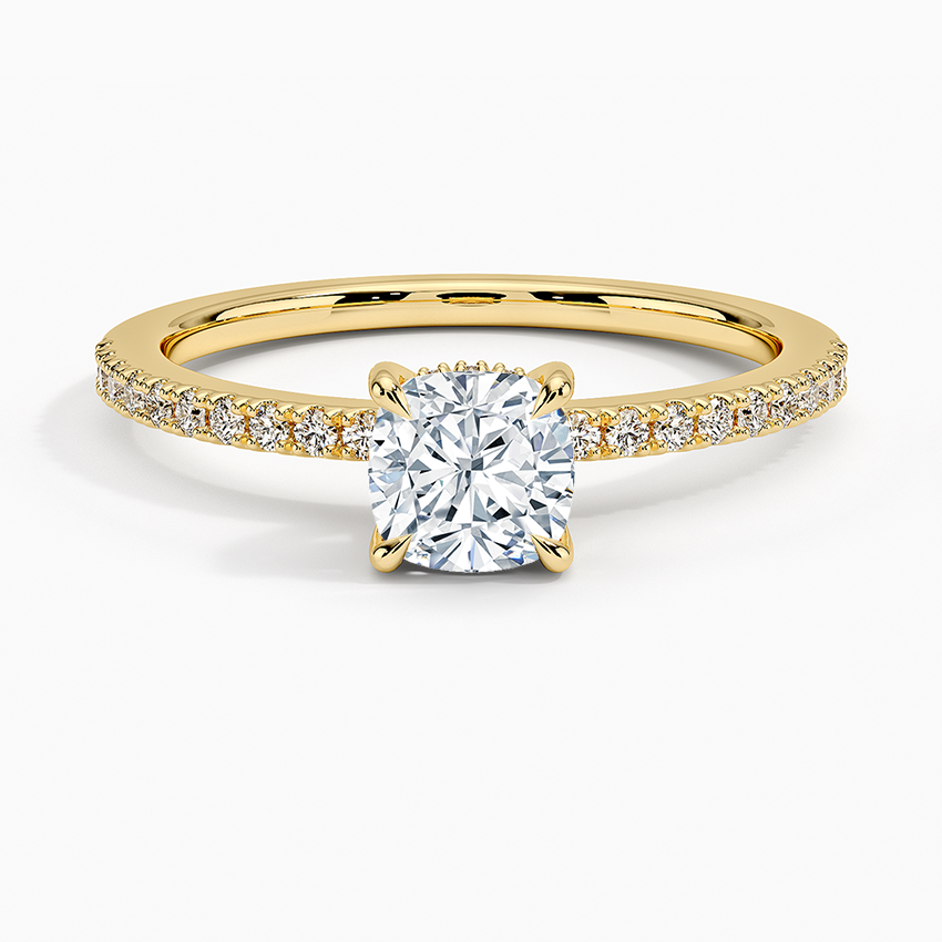 Perfect Fit Half Coverage Hidden Halo Diamond Ring (1/5 ct. tw.) Yellow Gold 18k Cushion Engagement Ring
