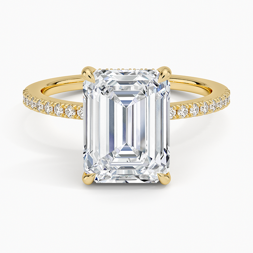 Perfect Fit Half Coverage Hidden Halo Diamond Ring (1/5 ct. tw.) Yellow Gold 18k Emerald Engagement Ring