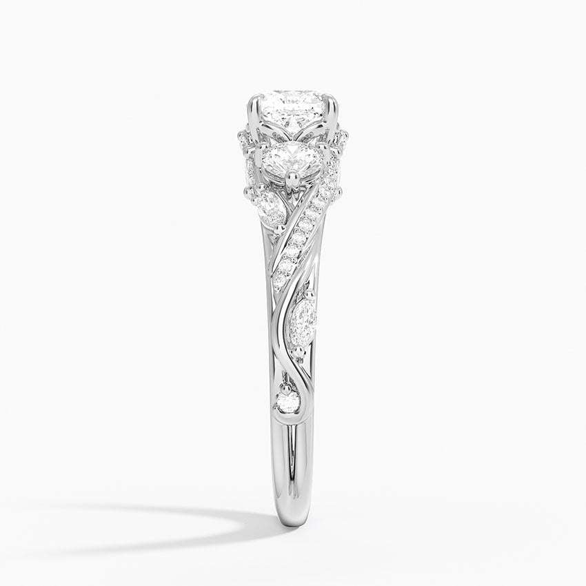 Begonia Vine Three Stone Diamond Ring (2/3 ct. tw.) Platinum Cushion Engagement Ring