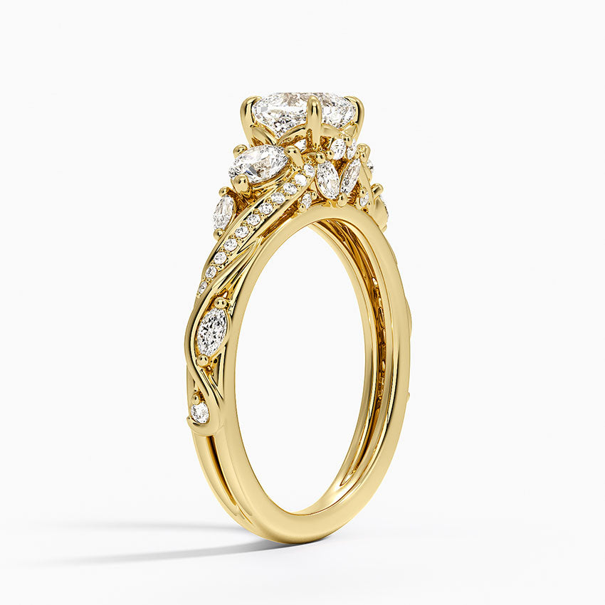 Begonia Vine Three Stone Diamond Ring (2/3 ct. tw.) Yellow Gold 18k Cushion Engagement Ring