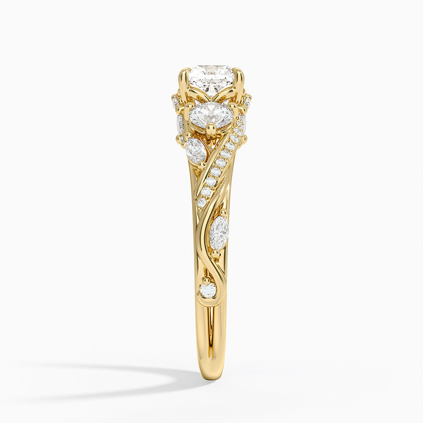 Begonia Vine Three Stone Diamond Ring (2/3 ct. tw.) Yellow Gold 18k Cushion Engagement Ring