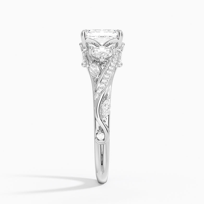 Begonia Vine Three Stone Diamond Ring (2/3 ct. tw.) Platinum Emerald Engagement Ring