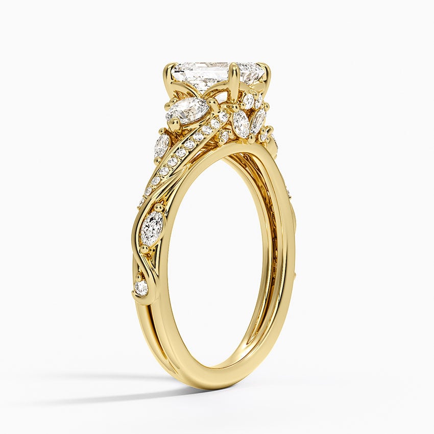 Begonia Vine Three Stone Diamond Ring (2/3 ct. tw.) Yellow Gold 18k Emerald Engagement Ring