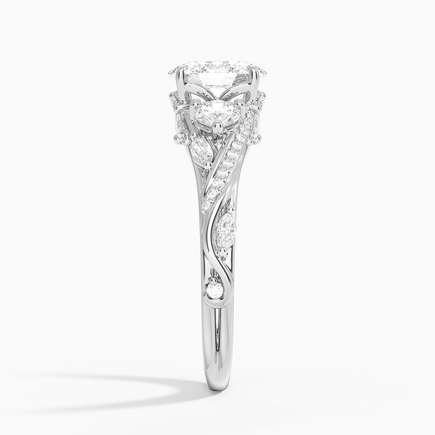 Begonia Vine Three Stone Diamond Ring (2/3 ct. tw.) Platinum Oval Engagement Ring