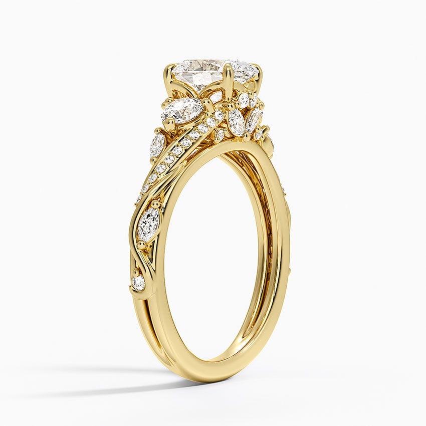 Begonia Vine Three Stone Diamond Ring (2/3 ct. tw.) Yellow Gold 18k Oval Engagement Ring
