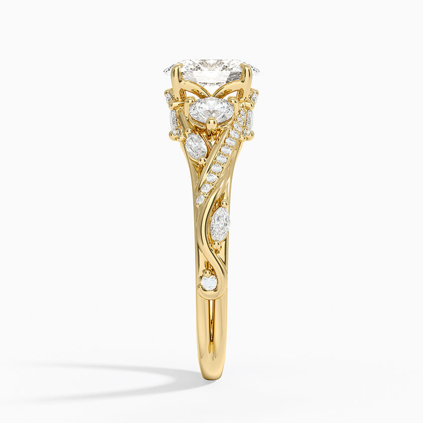 Begonia Vine Three Stone Diamond Ring (2/3 ct. tw.) Yellow Gold 18k Oval Engagement Ring