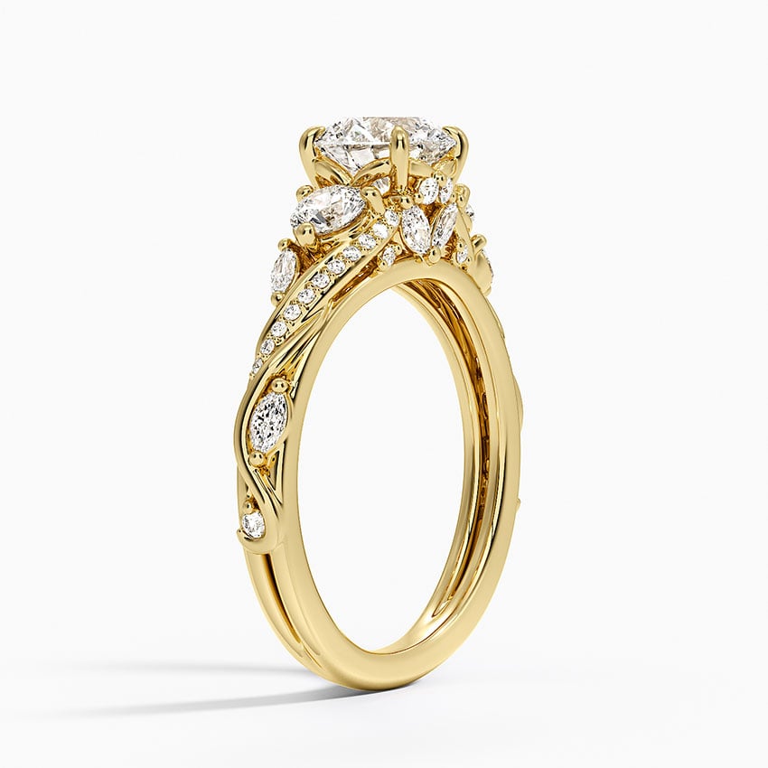 Begonia Vine Three Stone Diamond Ring (2/3 ct. tw.) Yellow Gold 18k Round Engagement Ring
