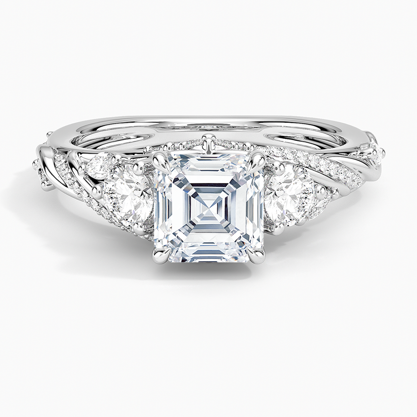 Begonia Vine Three Stone Diamond Ring (2/3 ct. tw.) Platinum Asscher Engagement Ring
