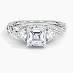 Begonia Vine Three Stone Diamond Ring (2/3 ct. tw.) Platinum Asscher Engagement Ring