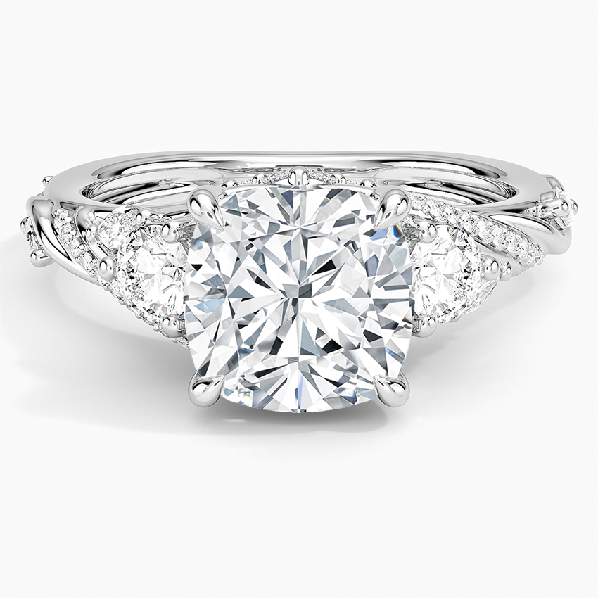 Begonia Vine Three Stone Diamond Ring (2/3 ct. tw.) Platinum Cushion Engagement Ring