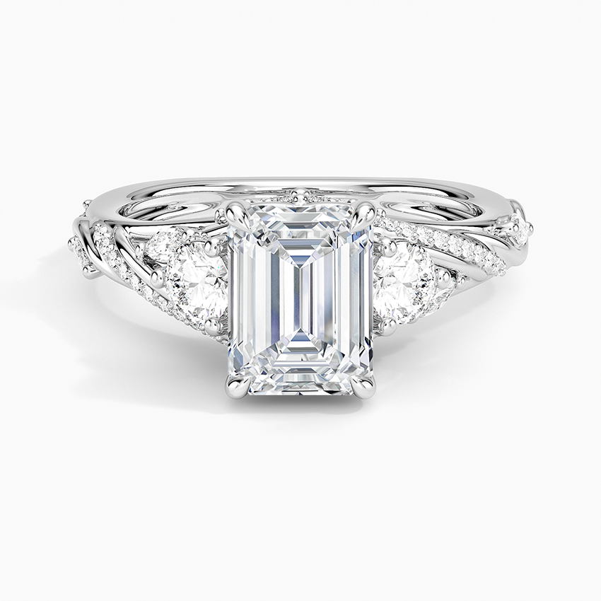 Begonia Vine Three Stone Diamond Ring (2/3 ct. tw.) Platinum Emerald Engagement Ring