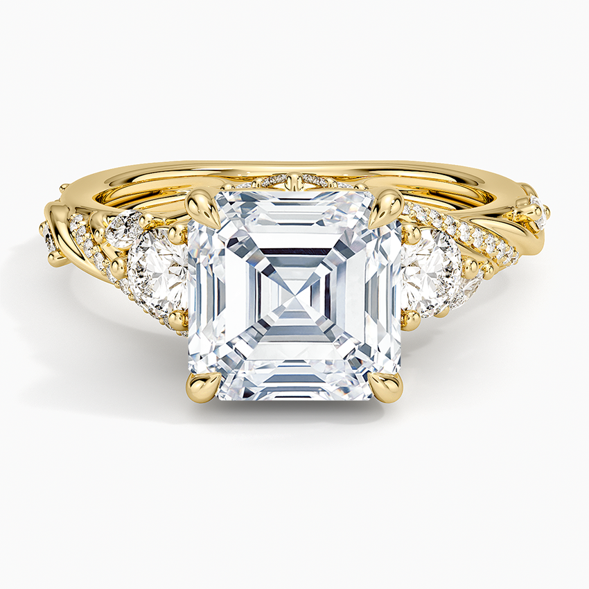 Begonia Vine Three Stone Diamond Ring (2/3 ct. tw.) Yellow Gold 18k Asscher Engagement Ring
