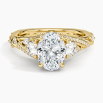 Begonia Vine Three Stone Diamond Ring (2/3 ct. tw.) Yellow Gold 18k Oval Engagement Ring