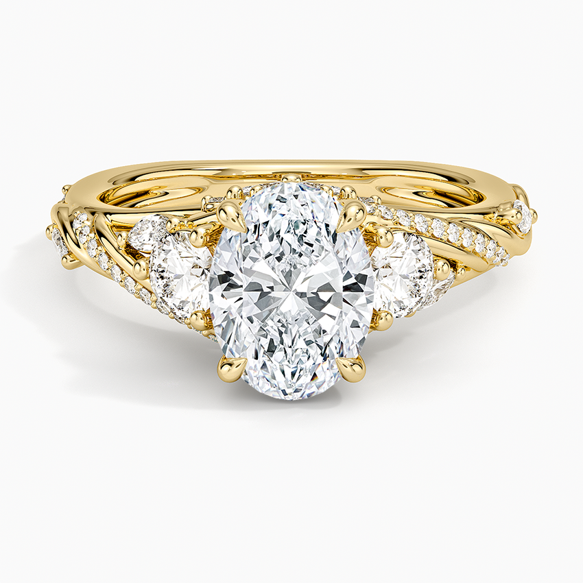 Begonia Vine Three Stone Diamond Ring (2/3 ct. tw.) Yellow Gold 18k Oval Engagement Ring