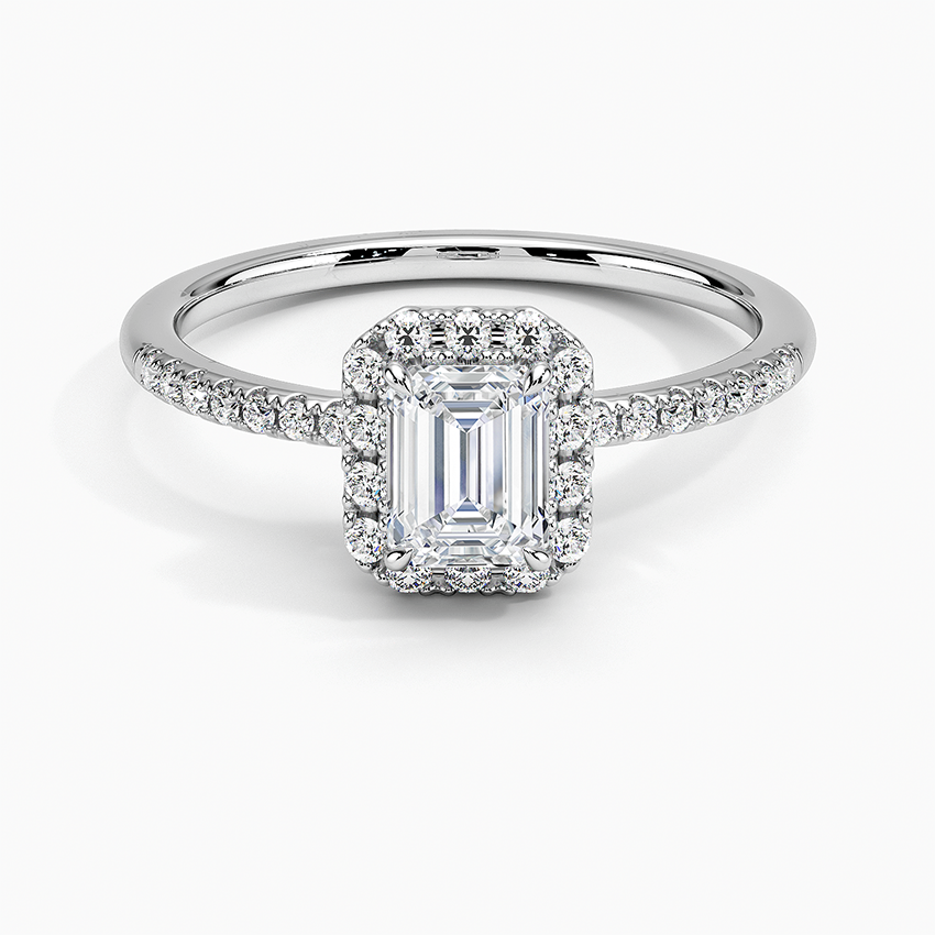 Cambria Halo Diamond Ring Platinum Emerald Engagement Ring