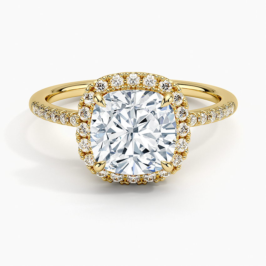 Cambria Halo Diamond Ring Yellow Gold 18k Cushion Engagement Ring