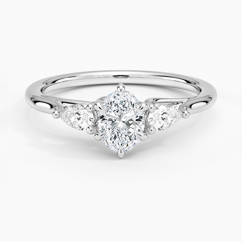 Delilah Three Stone Pear Diamond Ring (1/5 ct. tw.) Platinum Oval Engagement Ring
