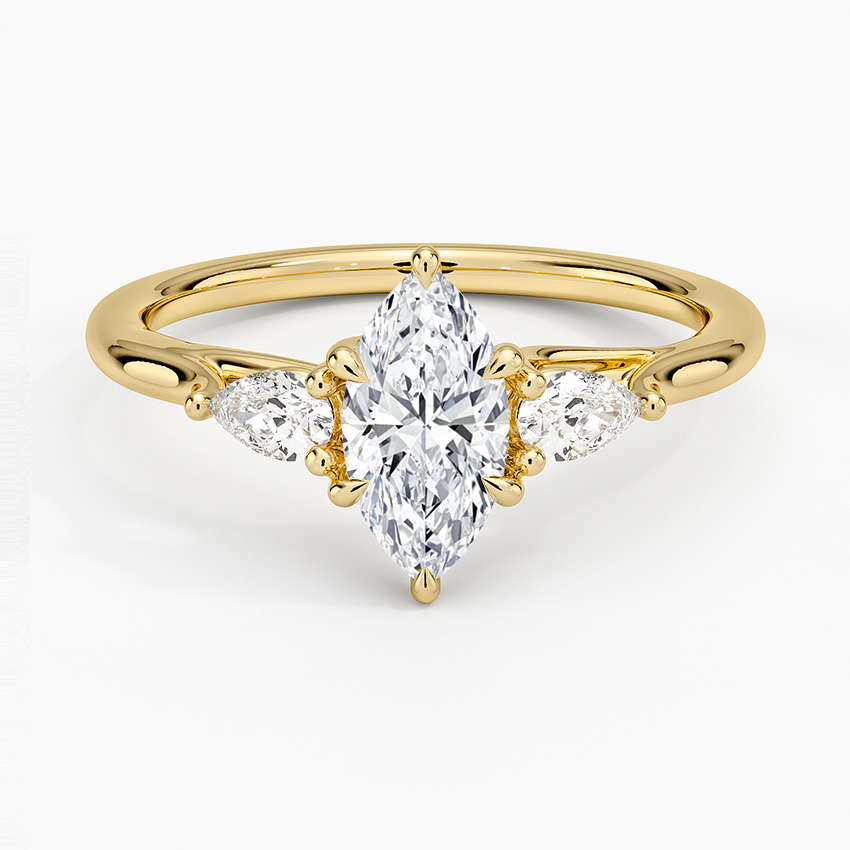 Delilah Three Stone Pear Diamond Ring (1/5 ct. tw.) Yellow Gold 18k Marquise Engagement Ring