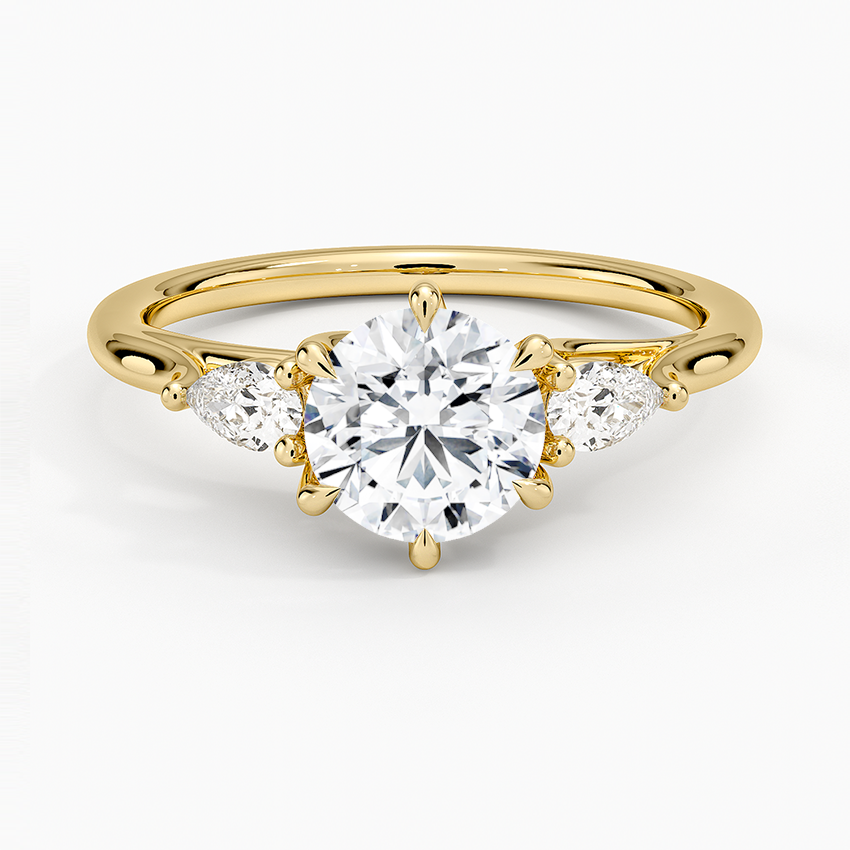 Delilah Three Stone Pear Diamond Ring (1/5 ct. tw.) Yellow Gold 18k Round Engagement Ring