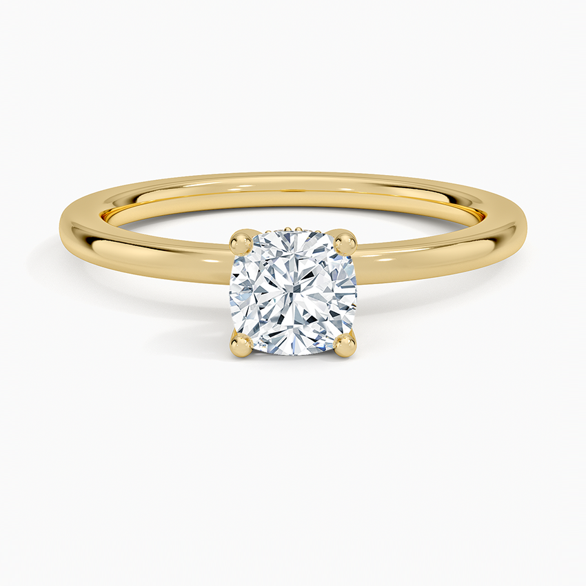 Sydney Perfect Fit Hidden Halo Diamond Ring Yellow Gold 18k Cushion Engagement Ring
