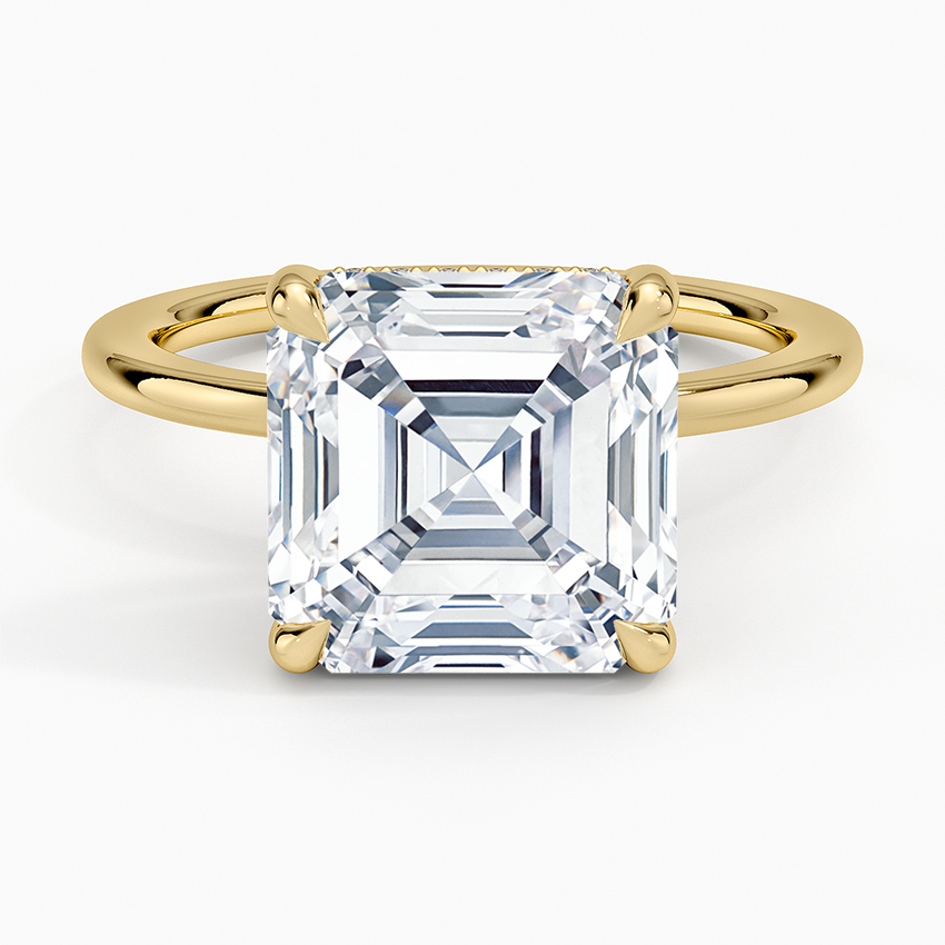 Audrey Perfect Fit Hidden Halo 1.4mm Diamond Ring Yellow Gold 18k Asscher Engagement Ring